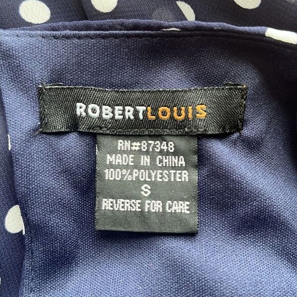 Robert Louis Navy and White Polka Dot Bell Sleeve Dress Size Small - Picture 8 of 11